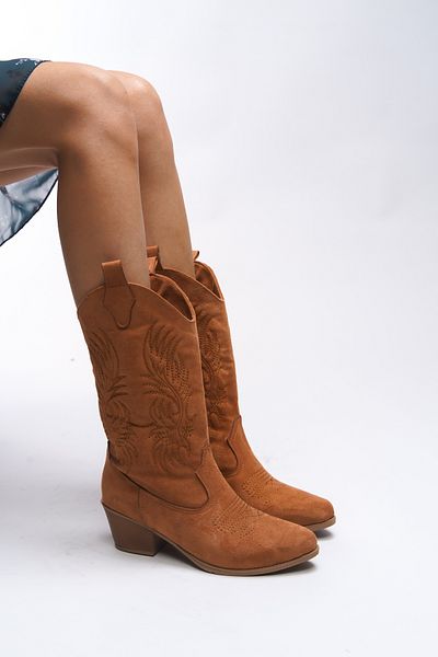 Riccon Γυναικείες μπότες Western Ihiovana Brown Suede 001288   - Κεντημένο
