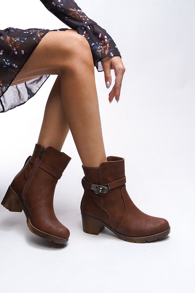 Riccon Iverolia Matte Tan Heeled Boots - Lock Detailed 0012790