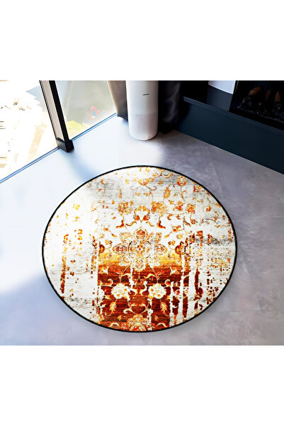 Rugs Modern Halı Beige Orange Theme Abstract Traditional Patterned Round Wove...