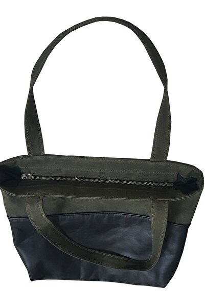 AFİ LEATHER mumlu kanvas çanta astarlı fermuarlı tote bag