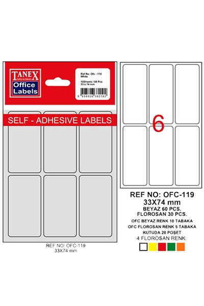 Tanex White Office Label - Bagged, 33X74 Mm, Ofc-119 (Pack of 10)