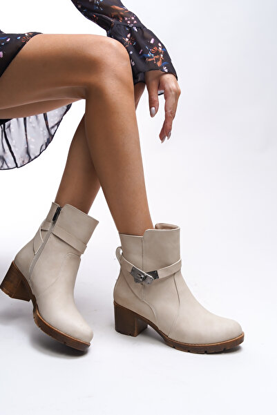 Riccon Iverolia Kilit Detaylı Topuklu Bot 0012790 Mat Bej