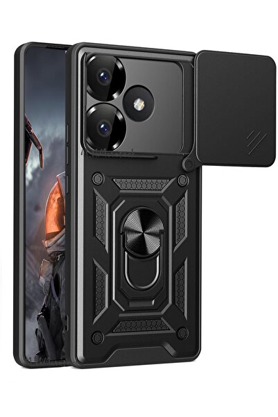 m.tk moveteck Xiaomi Poco F6 Kılıf Kamera Korumalı Sürgülü Yüzüklü Armor Mili...