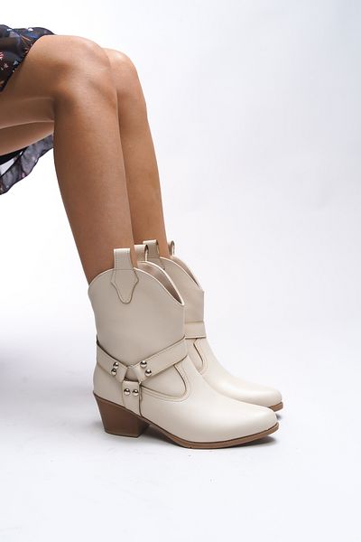 Riccon Creitulah Women's Boots - 0012721   Beige Skin Western Style