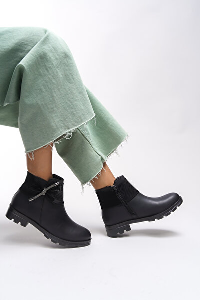 Riccon Gaenledha Kadın Kurdele ve Taş Detaylı Bot  Siyah Cilt