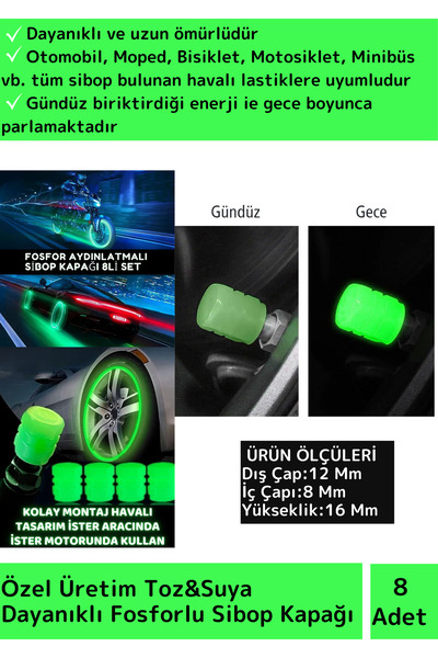Wintoup Premium Fosforlu Yeşil Sibop Kapağı Otomobil Bisiklet Motosiklet, Min...