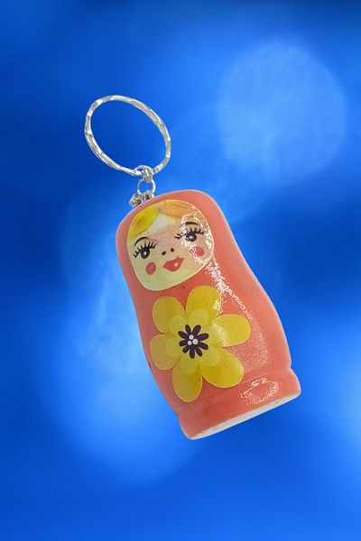 Dünyadan Hediyeler Orange 5cm Large Size Wooden Matryoshka Doll Keychain