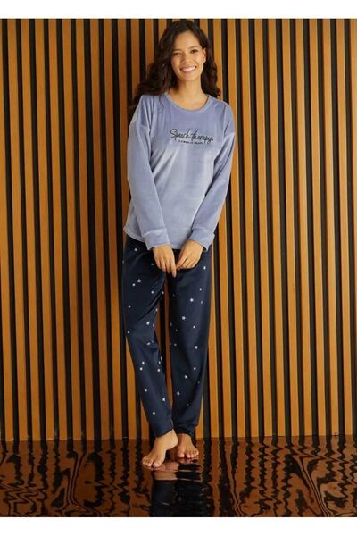 Olivia Kadife Yıldızlı Pijama Takımı