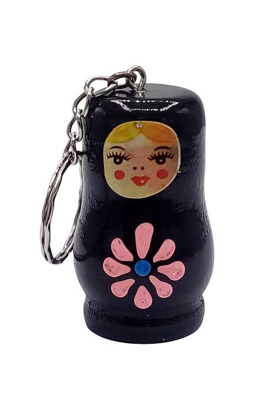 Dünyadan Hediyeler Large Size Black Wooden Matryoshka Doll Keychain - 5cm