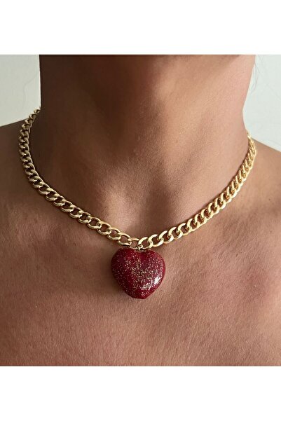 tones official Büyük Bombeli El Yapımı- Tasarım- Seramik- Kırmızı -choker Kolye