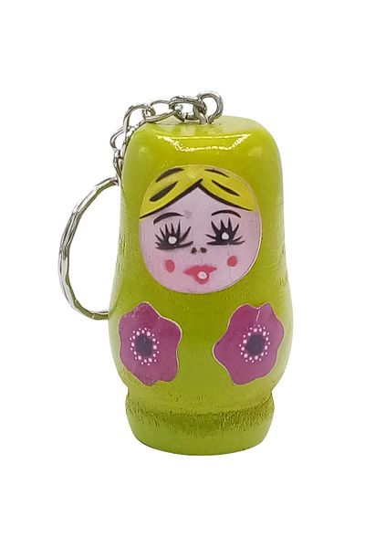 Dünyadan Hediyeler Green Wooden Matryoshka Doll Keychain - 5cm Large Size