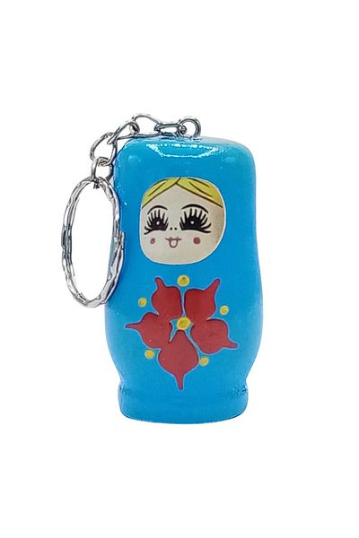Dünyadan Hediyeler Blue Wooden Matryoshka Doll Keychain - 5cm Large Size