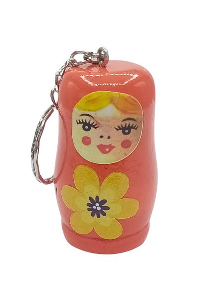 Dünyadan Hediyeler Orange 5cm Large Size Wooden Matryoshka Doll Keychain
