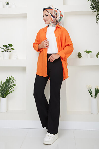 ModaMerve Μαύρο ελαστικό παντελόνι μέσης - ETT10072-M