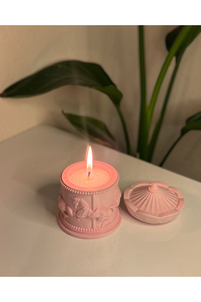 yeyu candles pembe atlı karınca kutulu inci tozlu mum / pink carousel pearl p...