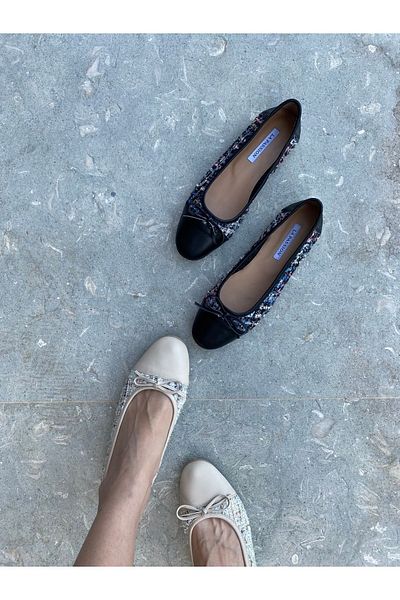LA PASSION Women's Casual Flats Round Toe, Genuine Leather Nude Tweed Bow Ballerinas