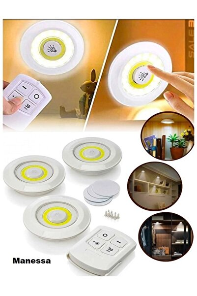 KAMASTAR Uzaktan Kumandalı Yapışkanlı Kablosuz Pilli Led 3'lü Spot Lamba