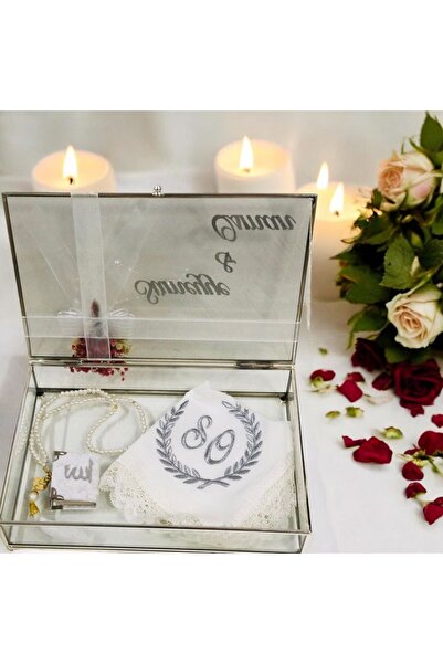 dehaberk Söz Mendili, Damat Mendili, İsimli Cam Fanus Sunumlu Söz Mendili