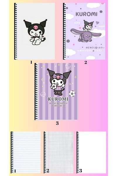 animeandyourworld KuromiA4 notebook 3 pieces lined + plaid + unlined large size 21 * 29 cm super set