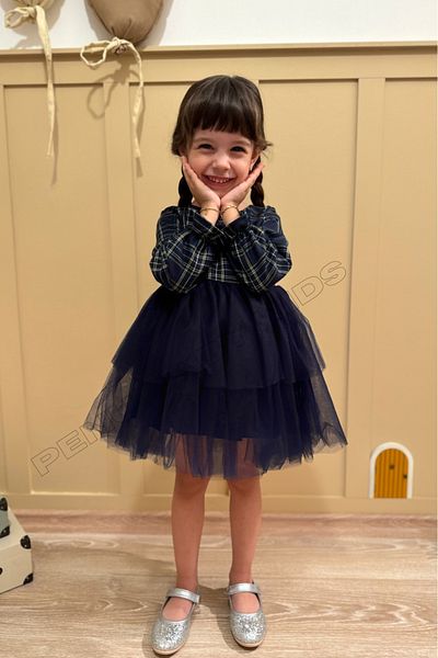 penu baby kids Rochie cu fustă din tul în carouri bleumarin pentru fetiță - PLAID