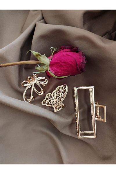 Lotus Set of 3 Gold Metal Latch Iron Buckles