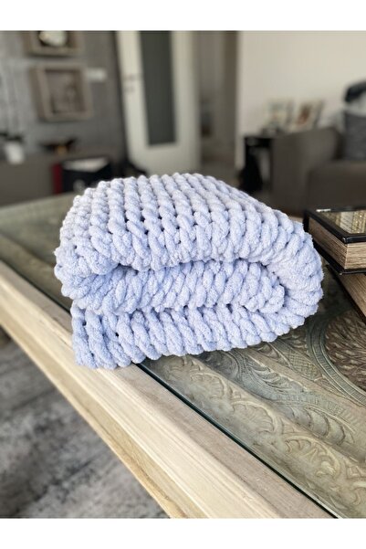 Alize Açık Gri Puffy El Örgüsü Battaniye