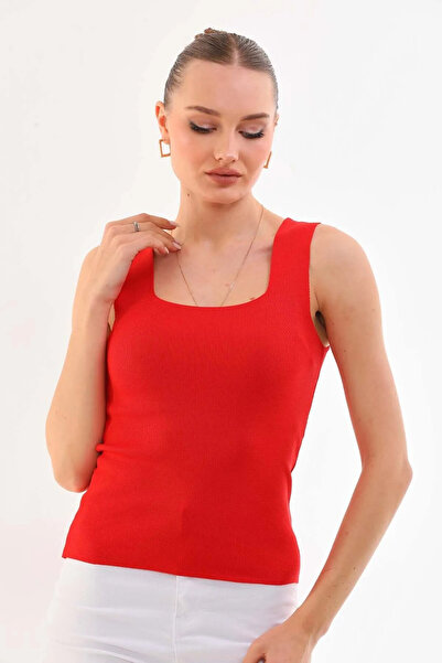 fablair Κόκκινο τετράγωνο γιακά πλεκτό εσώρουχο - Χοντρό λουράκι, αμάνικο, λεπτό καλοκαίρι