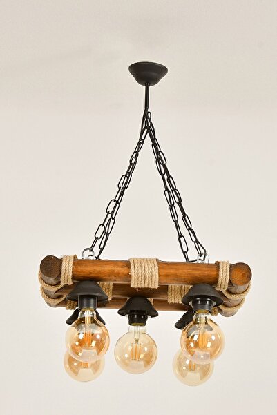 Antik House Natural Wooden Handcrafted Rope 5 Piece Living Room Chandelier