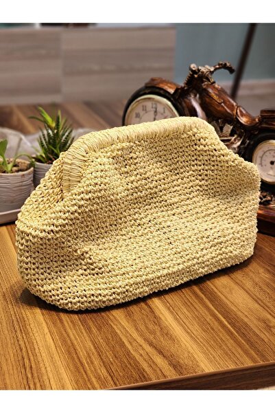 Butik El Yapımı Kağıt Ip Örgülü Hasır Gizli Burslu El Çantası