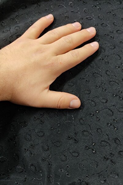 DUAYEN Terikoton Brode Kumaş Siyah Brode Işlemeli 1 Metre