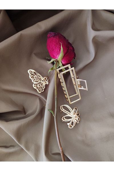 Lotus Set of 3 Gold Metal Latch Iron Buckles