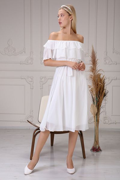 MACFLY Λευκό φόρεμα σκοποβολής Carmen Madarana Chiffon