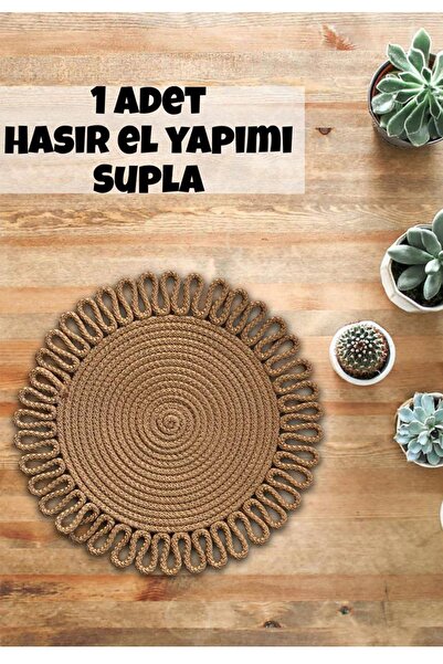 Evrimax 1 Adet Hasır Jüt Supla El Yapımı Yıkanabilir Doğal Natural Masa Amerikan Servisi 32 Çap