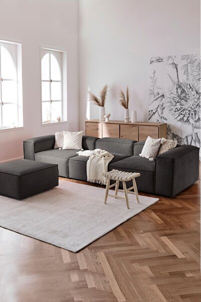 LOVİSSE HOME Flora Modüler Kanepe L Köşe Koltuk Takımı Antrasit Keten Kumaş -...