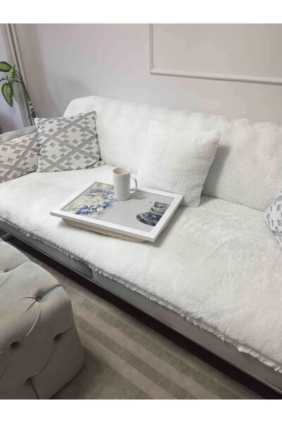 Evrimax Peluş Koltuk Örtüsü Beyaz Peluş Koltuk Örtü 150x200 ---150 EN --200 BOY