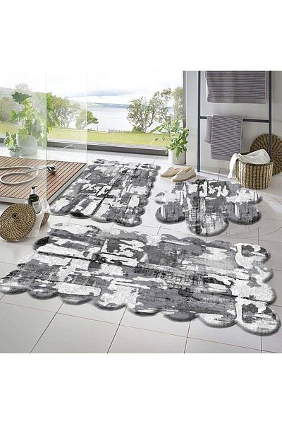 Sarar Set de 3 covorașe de baie cu bază anti-alunecare 50x50 (margaretă rotundă) --50x60 (LAZER)- -60x100 (LAZER)