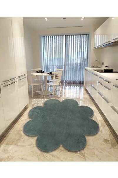 Balat Halı Koyu Gri Dekoratif Peluş Yumuşak Papatya Desen Halı