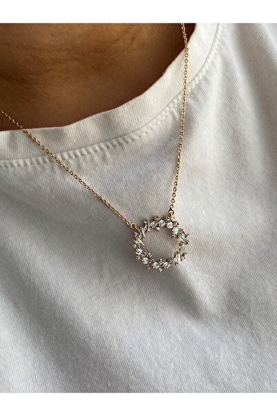 Owentis قلادة رايا موديل إكليل ذهبي وردي - فولاذ وحجر مكسور، لا تشويه