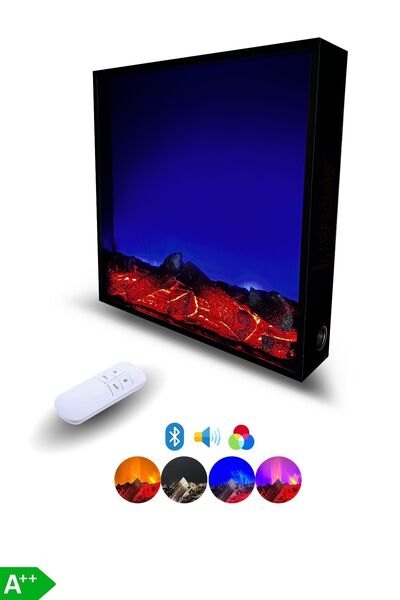 ARİF Dekoratif Elektrikli Yapay Şömine - 50x40 Cm - Odun Görünümlü, Bluetooth Kumandalı