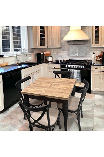 OnurEvimde Mutfak Masa Takımı Katlanır Açılır Masa 4 Adet Sandalye Büyüyen Masa