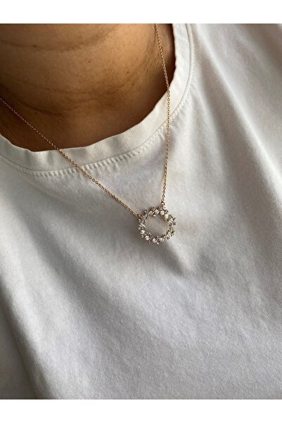 Owentis قلادة رايا موديل إكليل ذهبي وردي - فولاذ وحجر مكسور، لا تشويه