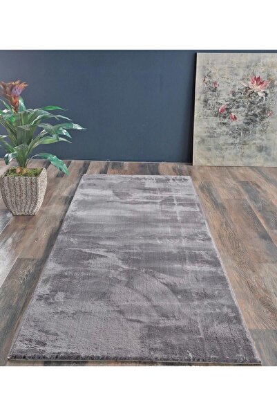 Sarar Halı Düz Renk Gri Post Pofuduk Dekoratif Peluş Halı