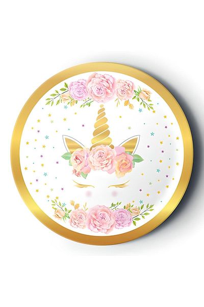 Mini Parti Mini Party Store - 8-Piece Gold Gilded Floral Unicorn Cardboard Plates