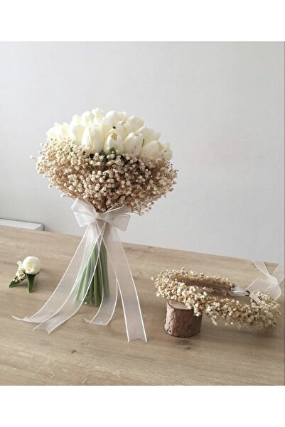 Genel Markalar Islak Lale Gelin Buket’i Yaka Çiçeği Taçsız – Yapay Buket, Yak...