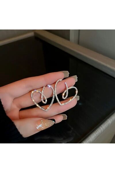 Store Kalp Taşlı Küpe Modaya Uygun Davet Düğün Günlük Takı