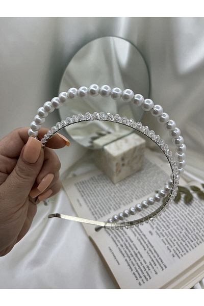 modernist 2 Piece Crown Set with Pearls and Stones (Transparent)