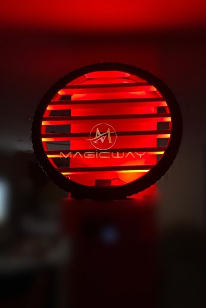 Magicway Kırmızı Işıklı Tekerlek Duvar Rafı Ahşap Dekoratif Lastik Çocuk Otop...