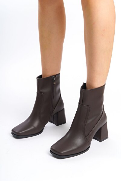 ÜNAL ÖZER Unal Özer Kadın Günlük Kahve Cilt Fermuarlı Klasik Bot Un001-0121