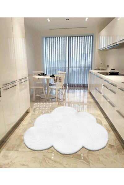 Balat Halı Beyaz Peluş Yumuşak Bulut Desen Halı