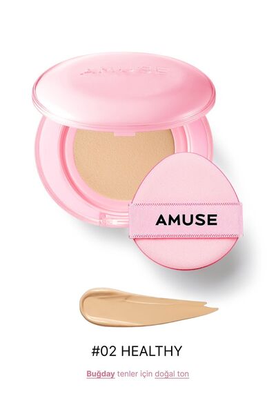 Amuse Dew Power Vegan Cushion Spf 50 Pa (KORENDY) Centella Ve Peptitli Parlak Bitişli 15g #02 Healthy